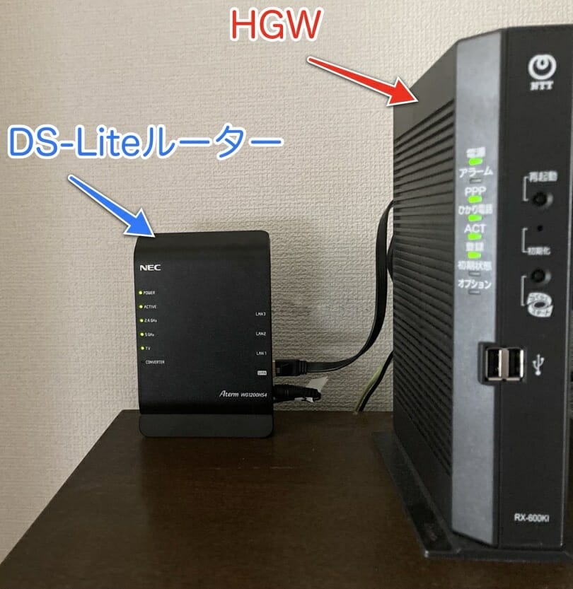 NTTのホームゲートウエイの下位にDS-Lite対応ルーターを接続