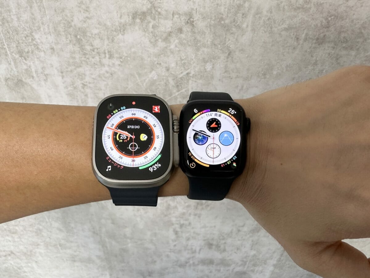 Apple Watch UltraとApple Watch 8の画面サイズ比較